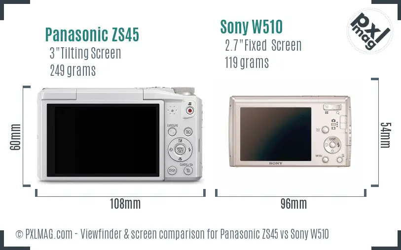 Panasonic ZS45 vs Sony W510 Screen and Viewfinder comparison
