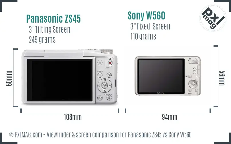 Panasonic ZS45 vs Sony W560 Screen and Viewfinder comparison Panasonic ZS45 vs Sony W560 Screen and Viewfinder comparison