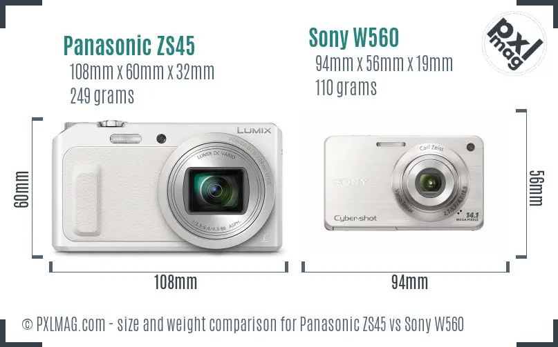 Panasonic ZS45 vs Sony W560 size comparison Panasonic ZS45 vs Sony W560 size comparison