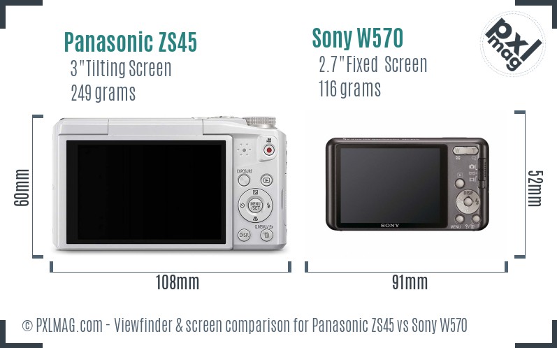 Panasonic ZS45 vs Sony W570 Screen and Viewfinder comparison