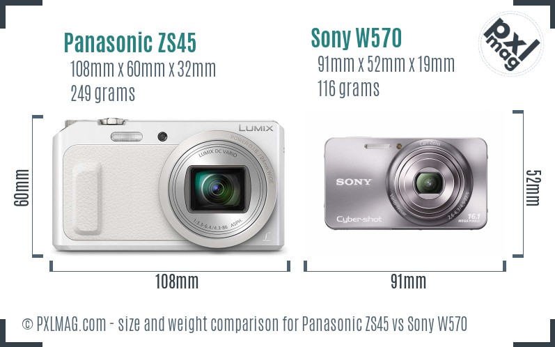 Panasonic ZS45 vs Sony W570 size comparison Panasonic ZS45 vs Sony W570 size comparison