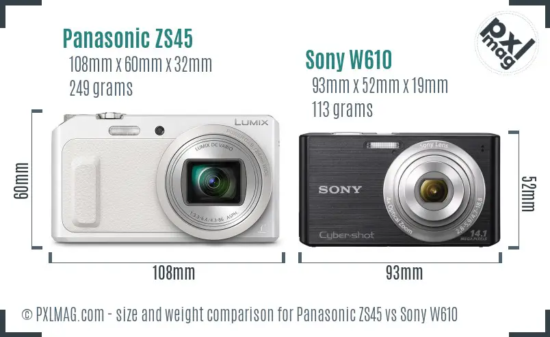 Panasonic ZS45 vs Sony W610 size comparison