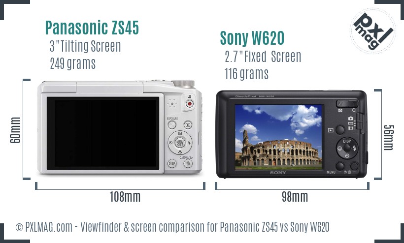 Panasonic ZS45 vs Sony W620 Screen and Viewfinder comparison