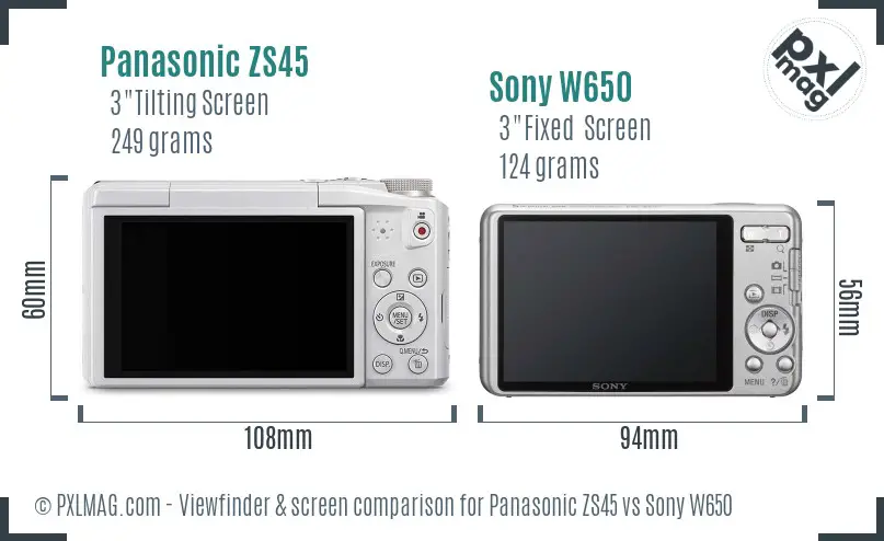 Panasonic ZS45 vs Sony W650 Screen and Viewfinder comparison