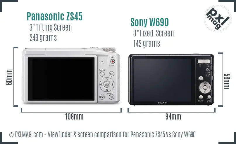 Panasonic ZS45 vs Sony W690 Screen and Viewfinder comparison