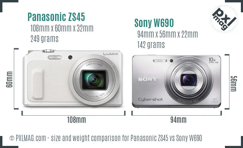 Panasonic ZS45 vs Sony W690 size comparison