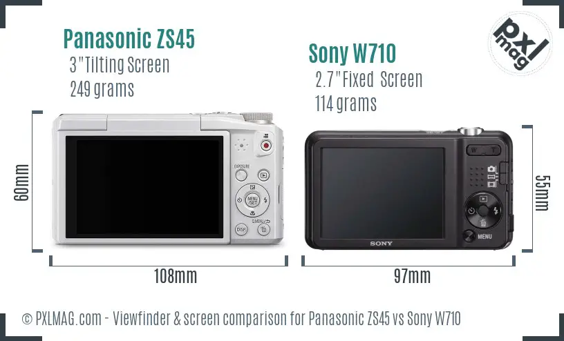 Panasonic ZS45 vs Sony W710 Screen and Viewfinder comparison