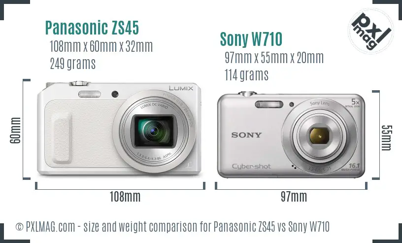 Panasonic ZS45 vs Sony W710 size comparison