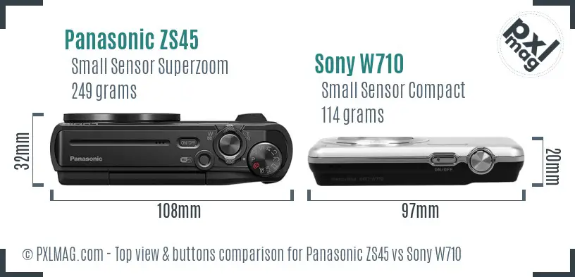 Panasonic ZS45 vs Sony W710 top view buttons comparison