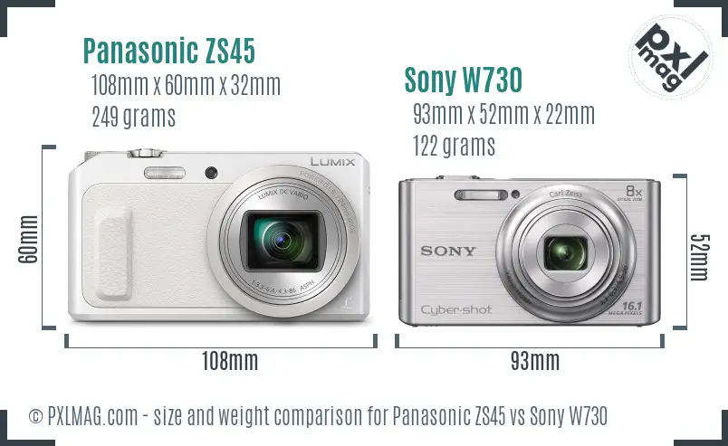 Panasonic ZS45 vs Sony W730 size comparison Panasonic ZS45 vs Sony W730 size comparison