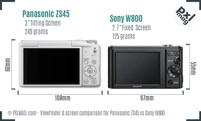Panasonic ZS45 vs Sony W800 Screen and Viewfinder comparison