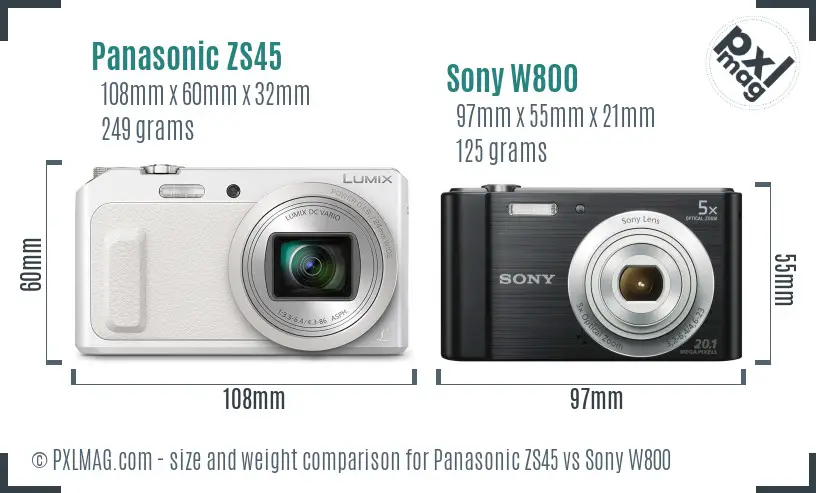 Panasonic ZS45 vs Sony W800 size comparison