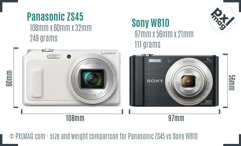 Panasonic ZS45 vs Sony W810 size comparison Panasonic ZS45 vs Sony W810 size comparison