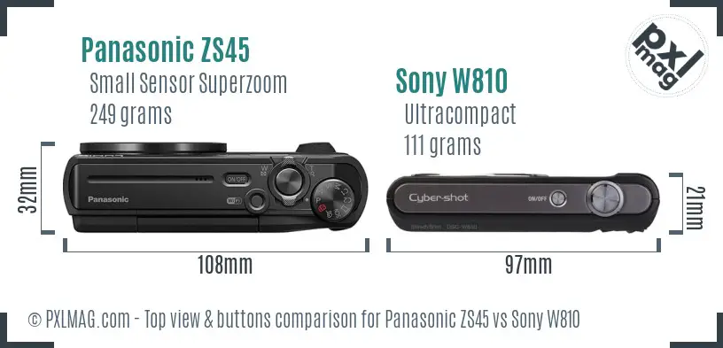 Panasonic ZS45 vs Sony W810 top view buttons comparison Panasonic ZS45 vs Sony W810 top view buttons comparison