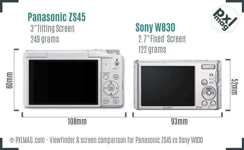 Panasonic ZS45 vs Sony W830 Screen and Viewfinder comparison Panasonic ZS45 vs Sony W830 Screen and Viewfinder comparison