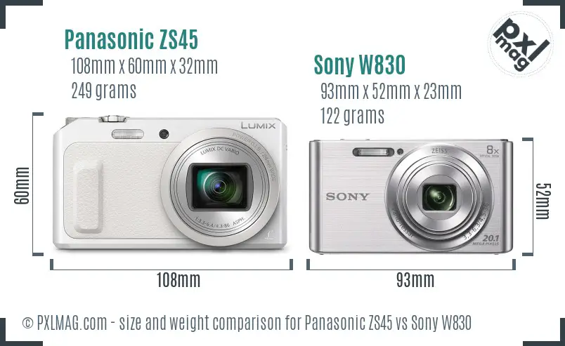 Panasonic ZS45 vs Sony W830 size comparison Panasonic ZS45 vs Sony W830 size comparison