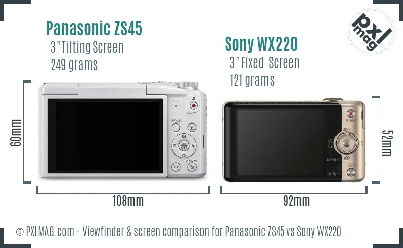 Panasonic ZS45 vs Sony WX220 Screen and Viewfinder comparison