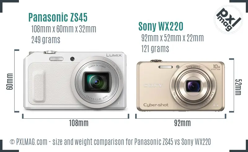 Panasonic ZS45 vs Sony WX220 size comparison