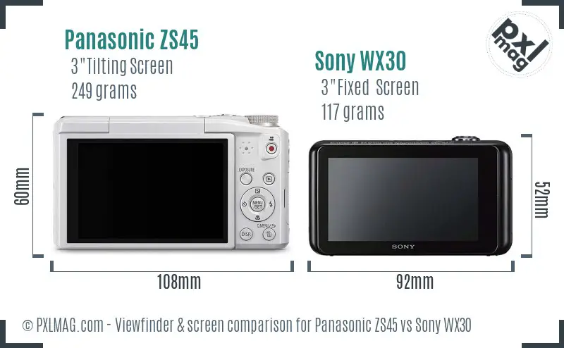 Panasonic ZS45 vs Sony WX30 Screen and Viewfinder comparison