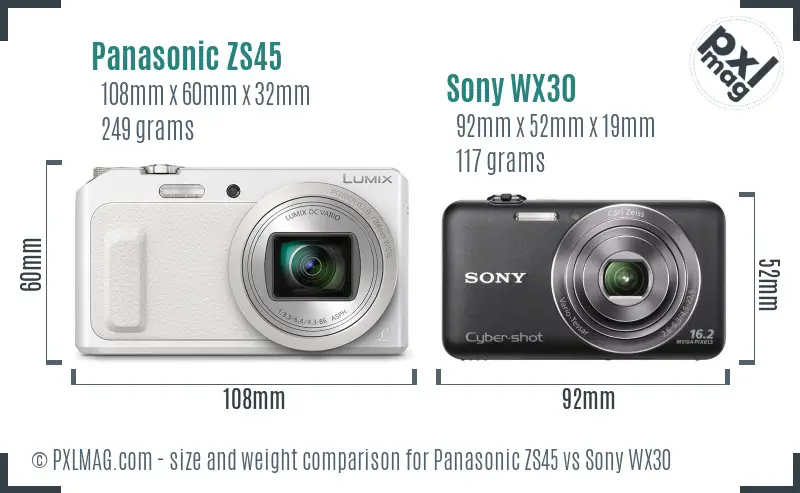 Panasonic ZS45 vs Sony WX30 size comparison