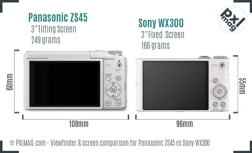 Panasonic ZS45 vs Sony WX300 Screen and Viewfinder comparison