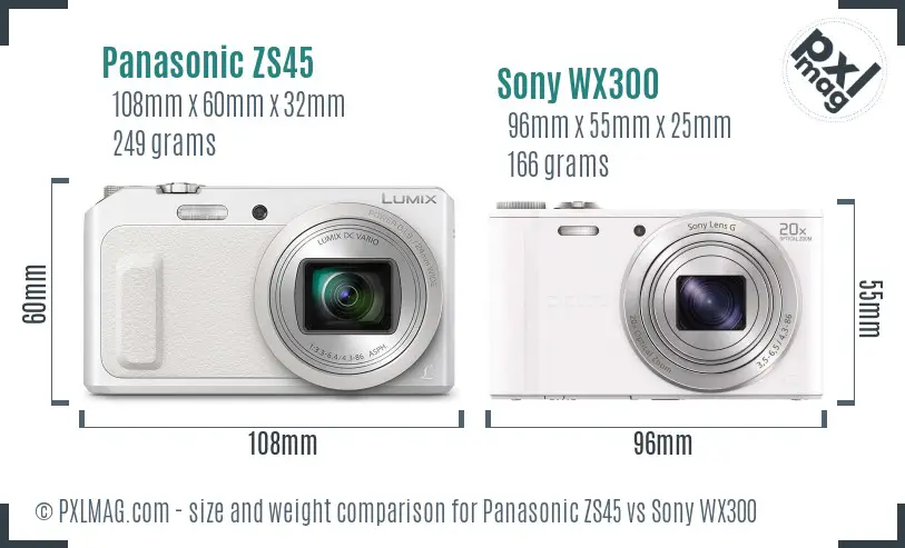 Panasonic ZS45 vs Sony WX300 size comparison