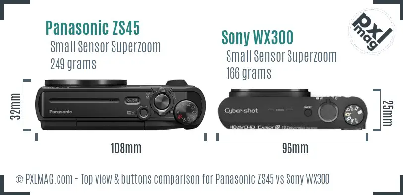 Panasonic ZS45 vs Sony WX300 top view buttons comparison
