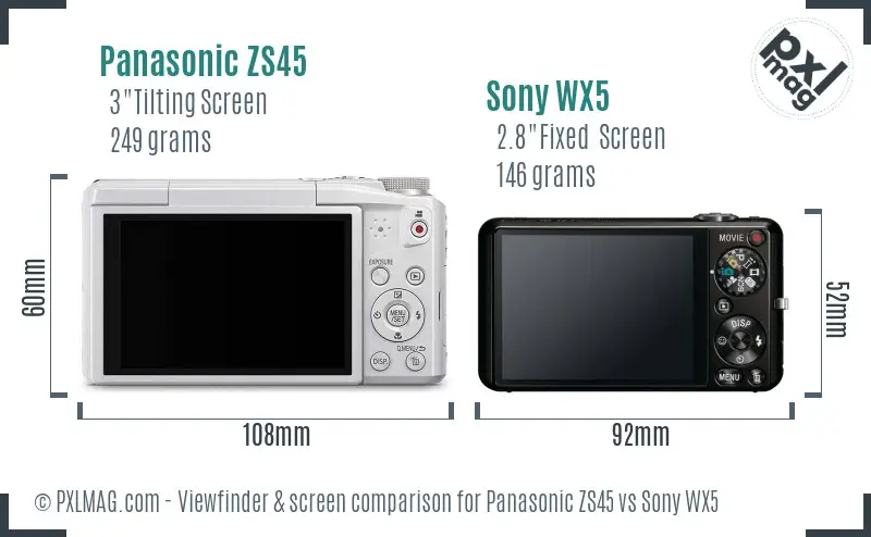 Panasonic ZS45 vs Sony WX5 Screen and Viewfinder comparison