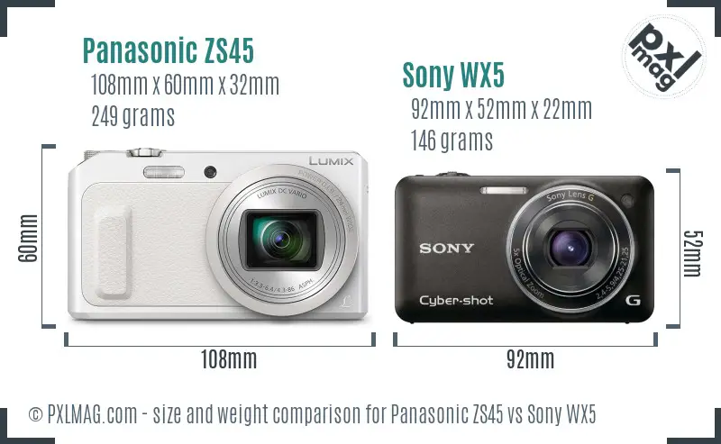 Panasonic ZS45 vs Sony WX5 size comparison