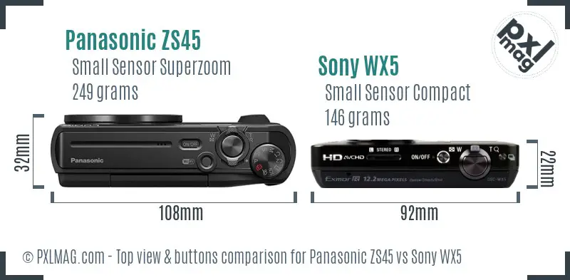 Panasonic ZS45 vs Sony WX5 top view buttons comparison
