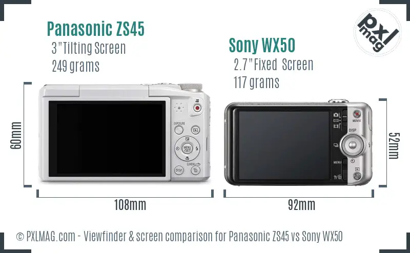 Panasonic ZS45 vs Sony WX50 Screen and Viewfinder comparison