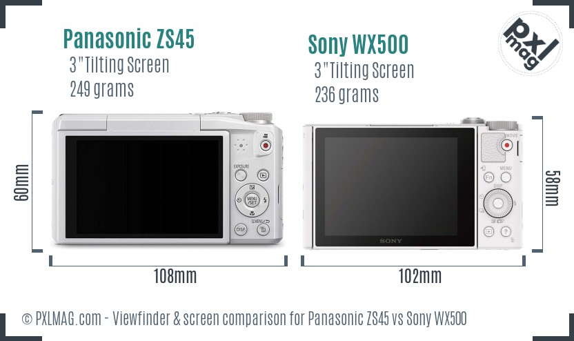 Panasonic ZS45 vs Sony WX500 Screen and Viewfinder comparison