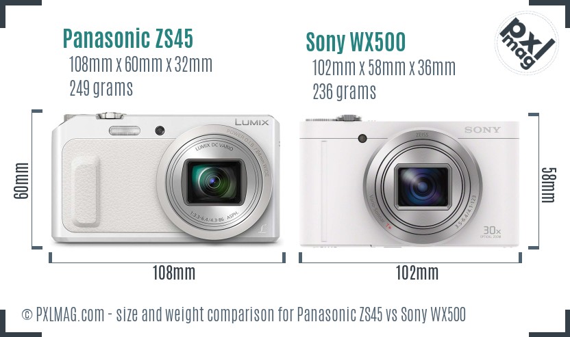 Panasonic ZS45 vs Sony WX500 size comparison Panasonic ZS45 vs Sony WX500 size comparison