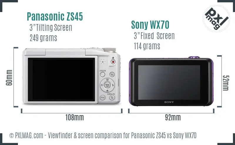 Panasonic ZS45 vs Sony WX70 Screen and Viewfinder comparison