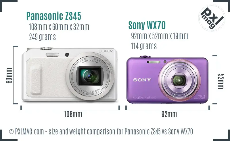 Panasonic ZS45 vs Sony WX70 size comparison