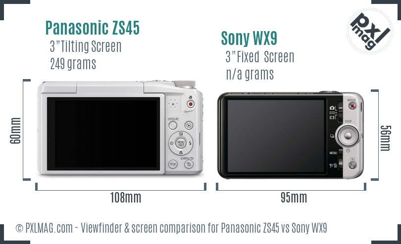 Panasonic ZS45 vs Sony WX9 Screen and Viewfinder comparison