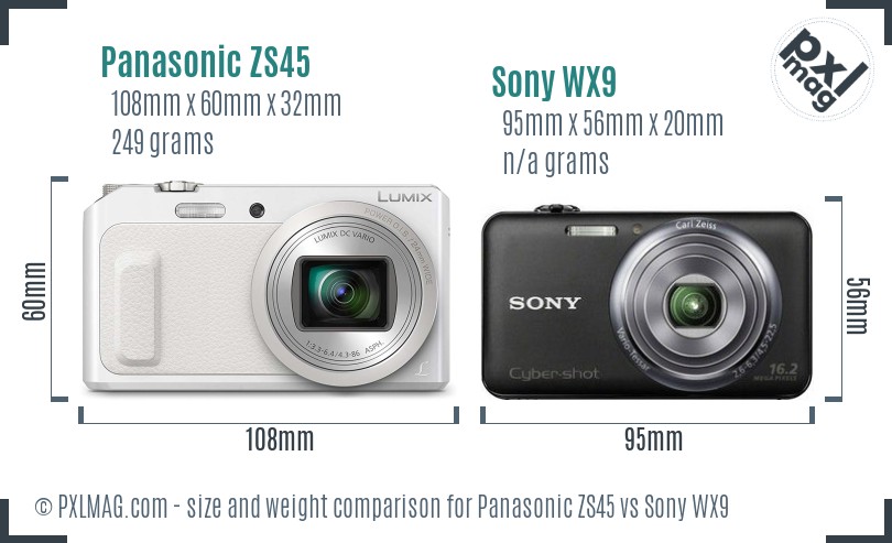 Panasonic ZS45 vs Sony WX9 size comparison Panasonic ZS45 vs Sony WX9 size comparison