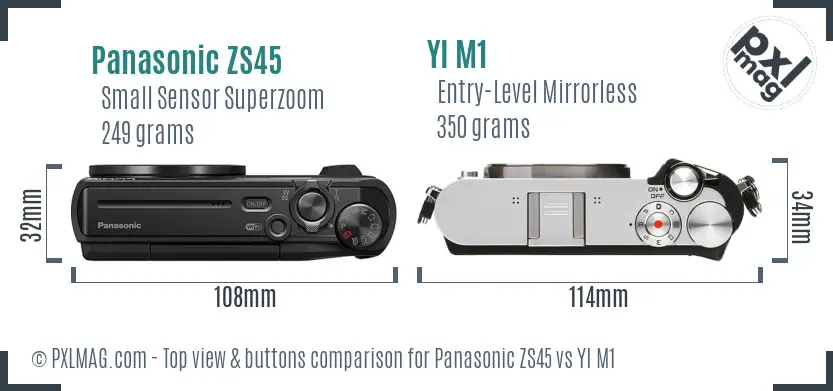 Panasonic ZS45 vs YI M1 top view buttons comparison