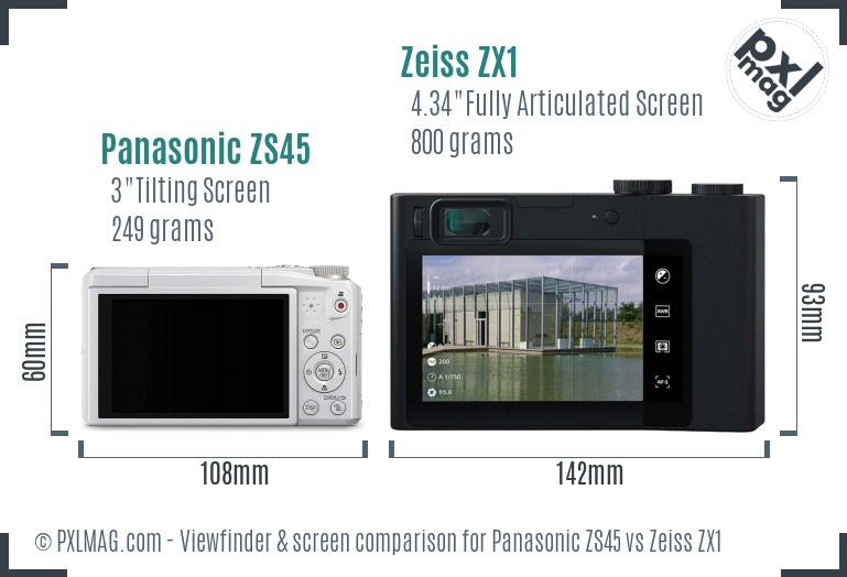 Panasonic ZS45 vs Zeiss ZX1 Screen and Viewfinder comparison