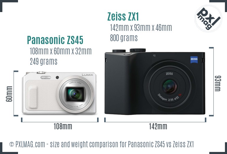 Panasonic ZS45 vs Zeiss ZX1 size comparison