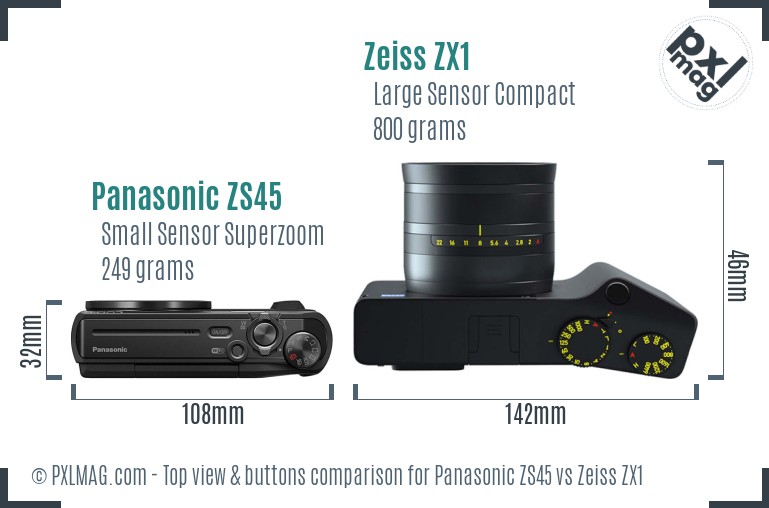 Panasonic ZS45 vs Zeiss ZX1 top view buttons comparison