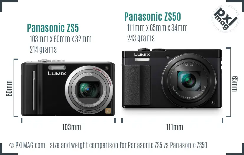 Panasonic ZS5 vs Panasonic ZS50 size comparison