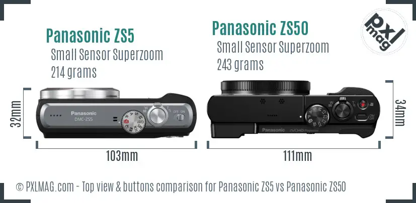 Panasonic ZS5 vs Panasonic ZS50 top view buttons comparison