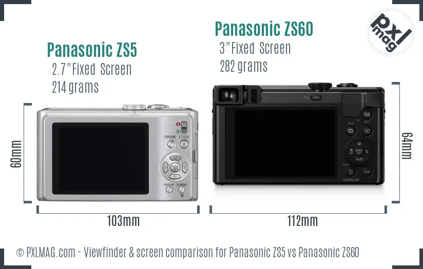 Panasonic ZS5 vs Panasonic ZS60 Screen and Viewfinder comparison