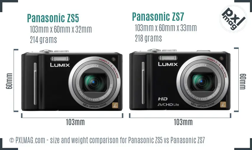 Panasonic ZS5 vs Panasonic ZS7 size comparison