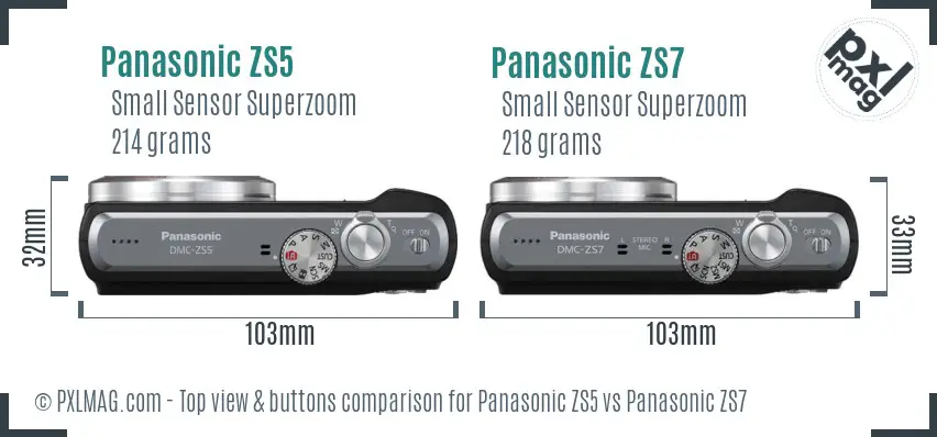 Panasonic ZS5 vs Panasonic ZS7 top view buttons comparison
