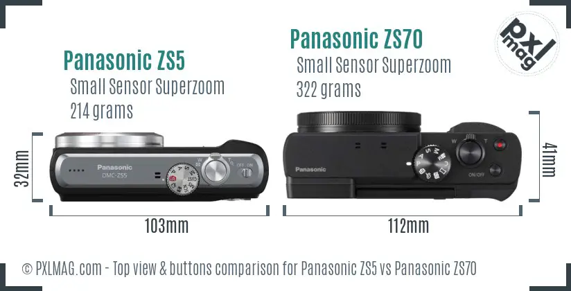 Panasonic ZS5 vs Panasonic ZS70 top view buttons comparison