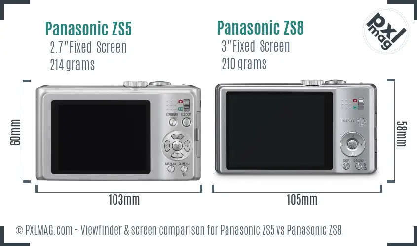 Panasonic ZS5 vs Panasonic ZS8 Screen and Viewfinder comparison