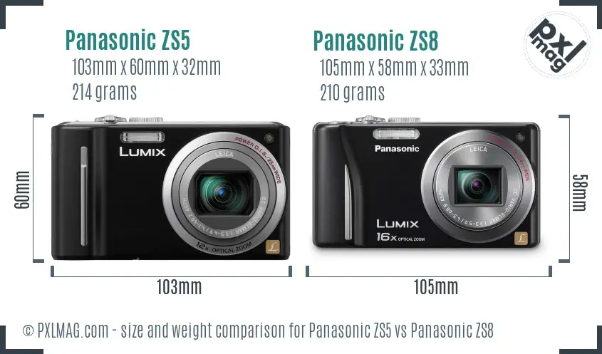 Panasonic ZS5 vs Panasonic ZS8 size comparison