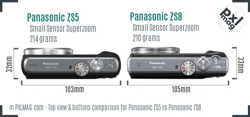 Panasonic ZS5 vs Panasonic ZS8 top view buttons comparison
